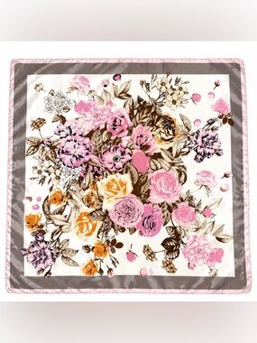 MOSI Square Scarf Floral Tie Satin Silk Touch Retro Romance Timeless 35”Square